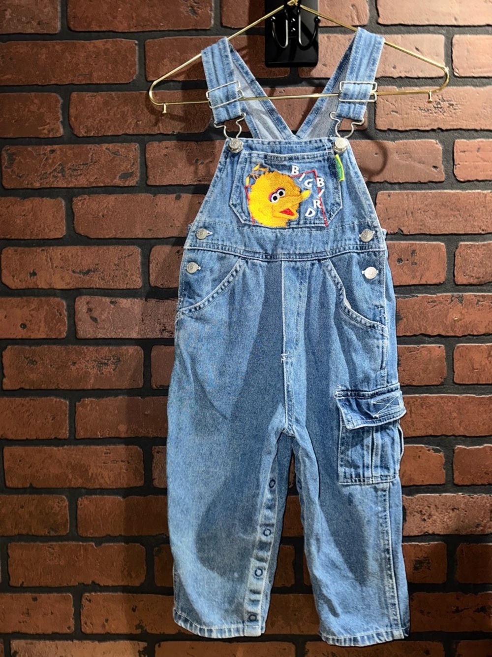 Vintage big bird Sesame Street 90’s y2k denim kids overalls